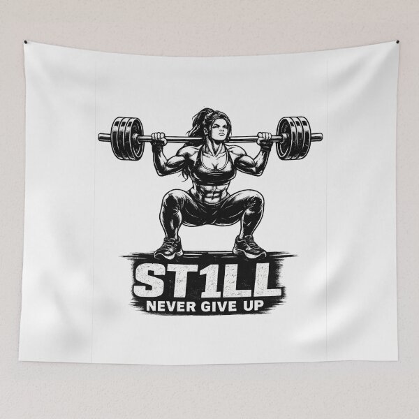 Item preview, ST1LL Never Give Up – Female Barbell Squat Motivation designed and sold by ST1LL ONE.