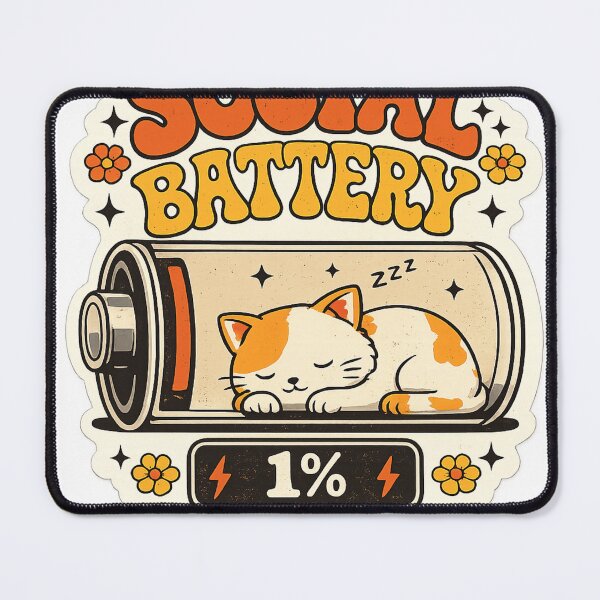 Item preview, Social Battery 1% Cute Sleepy Cat Sticker designed and sold by Herodestroyer.