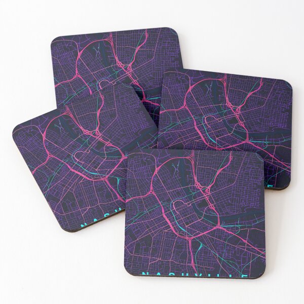 Item preview, Nashville Neon Street Map Poster, Purple Blue Tennessee Wall Art designed and sold by LASTIQUE-dd.