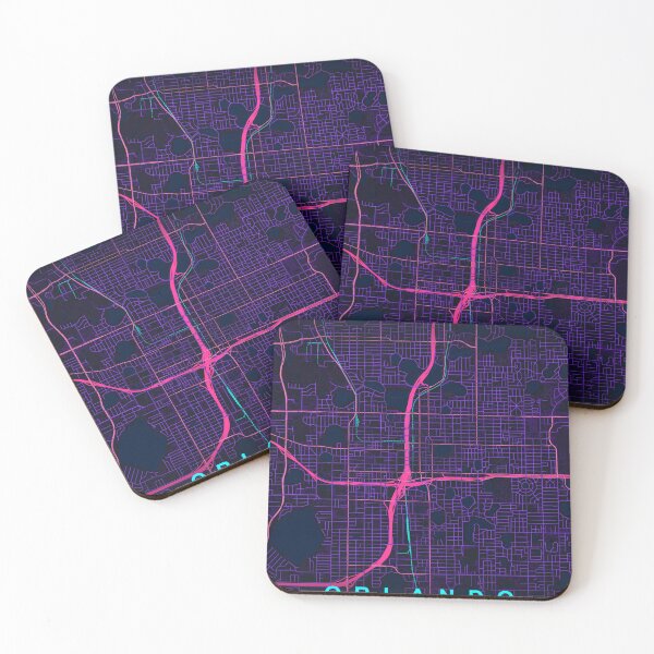 Item preview, Orlando Neon Street Map Poster, Purple Blue Florida Wall Art designed and sold by LASTIQUE-dd.