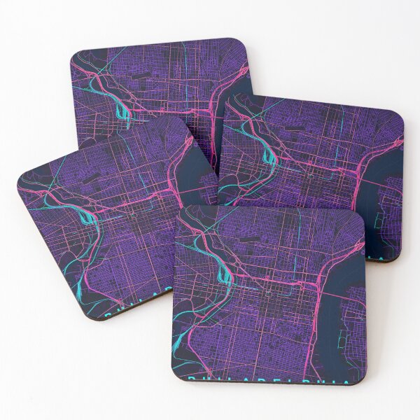 Item preview, Philadelphia Neon Street Map Poster, Purple Blue Pennsylvania Wall Art designed and sold by LASTIQUE-dd.
