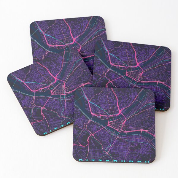 Item preview, Pittsburgh Neon Street Map Poster, Purple Blue Pennsylvania Wall Art designed and sold by LASTIQUE-dd.