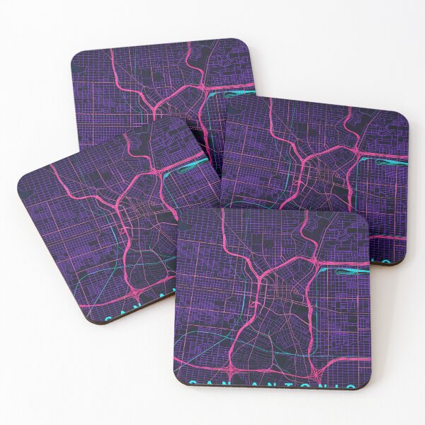 Item preview, San Antonio Neon Street Map Poster, Purple Blue Texas Wall Art designed and sold by LASTIQUE-dd.