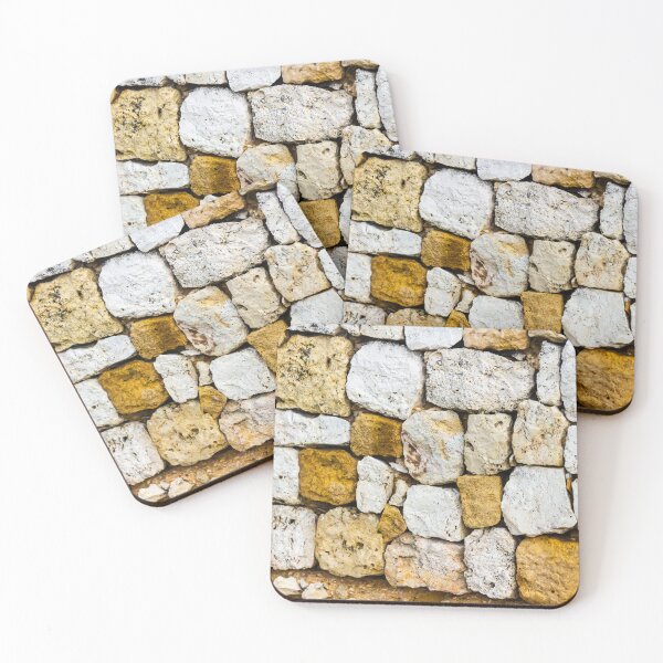 Item preview, Rustic Stacked Stone Wall of White and Yellow Limestone Blocks Texture Background designed and sold by Nmallia.
