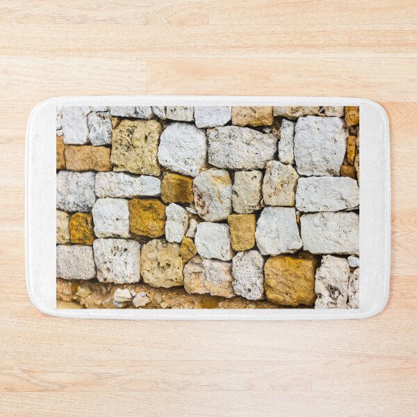 Item preview, Rustic Stacked Stone Wall of White and Yellow Limestone Blocks Texture Background designed and sold by Nmallia.