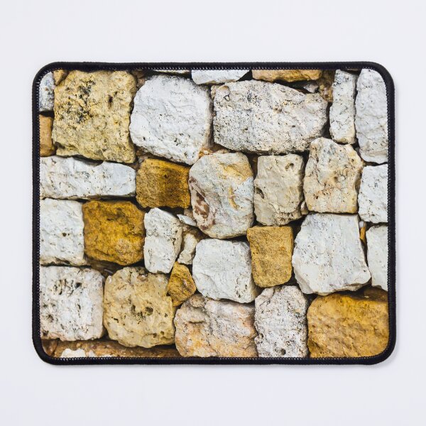Item preview, Rustic Stacked Stone Wall of White and Yellow Limestone Blocks Texture Background designed and sold by Nmallia.