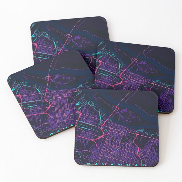 Item preview, Savannah Neon Street Map Poster, Purple Blue Georgia Wall Art designed and sold by LASTIQUE-dd.