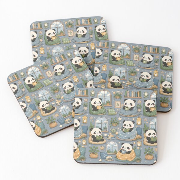 Aperçu de l'œuvre Motif mignon panda sous la pluie, fenêtre kawaii et douillet créée et vendue par Soft Berry Studio.