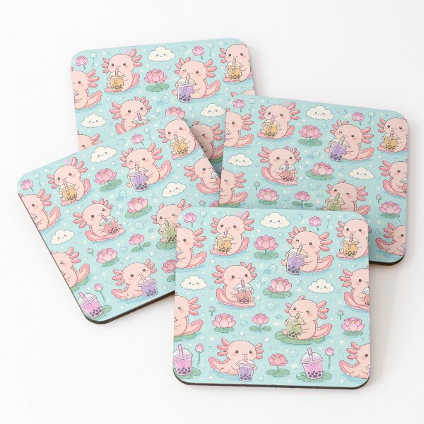 Item preview, Cute Axolotl Bubble Tea Kawaii Spring Pattern designed and sold by Soft Berry Studio.