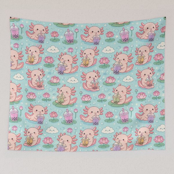 Item preview, Cute Axolotl Bubble Tea Kawaii Spring Pattern designed and sold by Soft Berry Studio.
