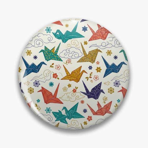Item preview, Japanese Origami Cranes & Sakura Cream Seamless Pattern Art designed and sold by lavanya11.