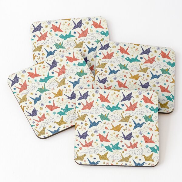 Item preview, Japanese Origami Cranes & Sakura Cream Seamless Pattern Art designed and sold by lavanya11.