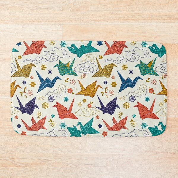 Item preview, Japanese Origami Cranes & Sakura Cream Seamless Pattern Art designed and sold by lavanya11.