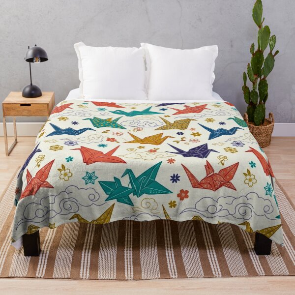 Item preview, Japanese Origami Cranes & Sakura Cream Seamless Pattern Art designed and sold by lavanya11.