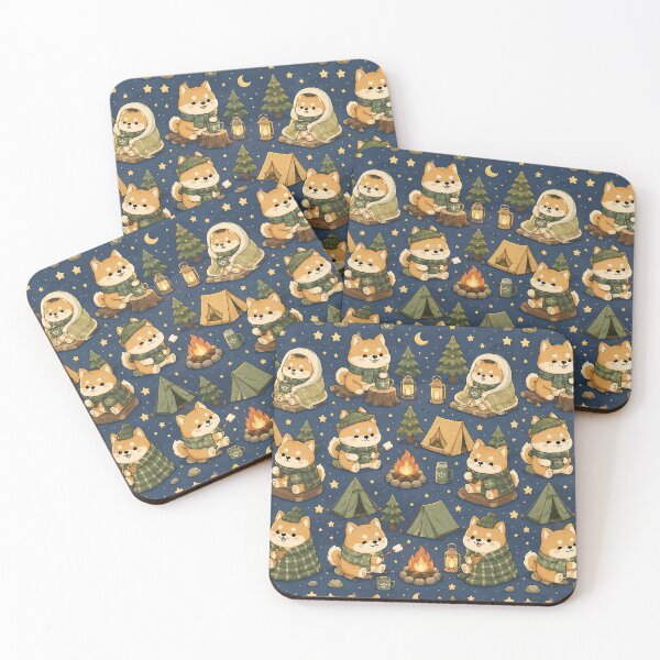 Item preview, Cute Shiba Inu Camping Kawaii Cozy Pattern designed and sold by Soft Berry Studio.