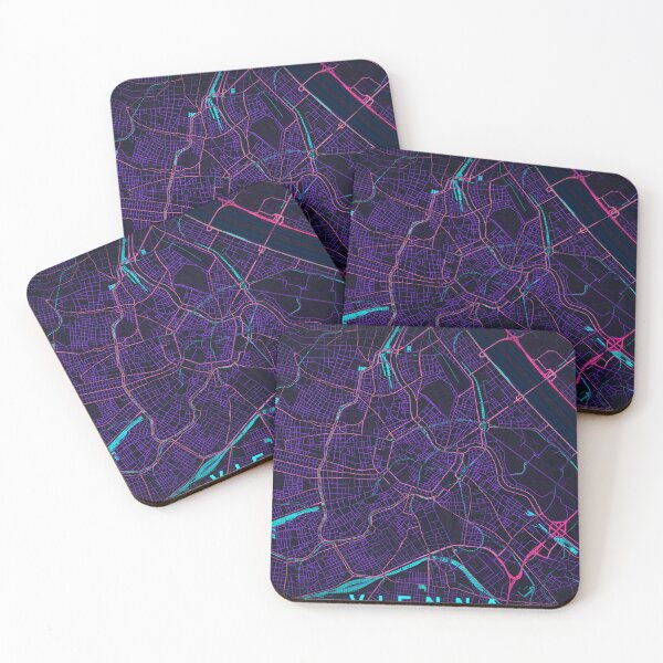 Item preview, Vienna Neon Street Map Poster, Purple Blue Austria Wall Art designed and sold by LASTIQUE-dd.