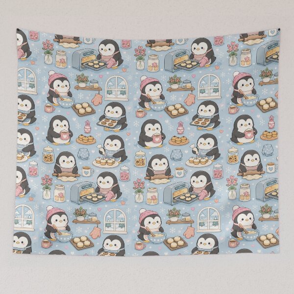 Item preview, Cute Penguin Snowy Bakery Kawaii Cozy Pattern designed and sold by Soft Berry Studio.