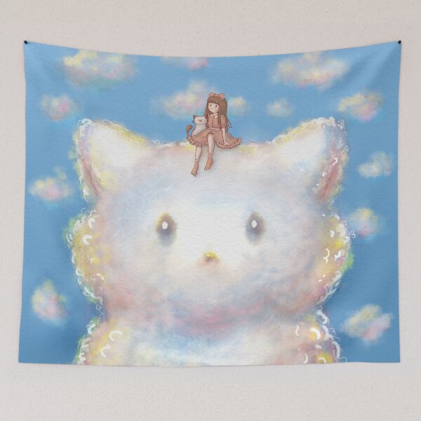 Item preview, Girl and kitty on a cat shaped cloud designed and sold by Denise, Denisn't.