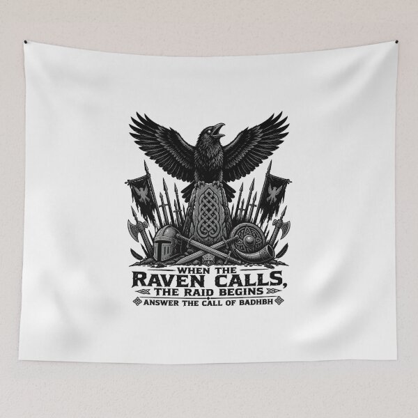 Item preview, When The Raven Calls The Raid Begins Dark Fantasy D20 designed and sold by BadhbhLoot.
