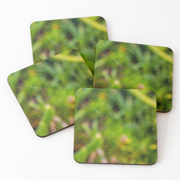 Item preview, Delicate Spider Web Close-Up Over Blurred Green Foliage With Dew And Radial Pattern designed and sold by Nmallia.