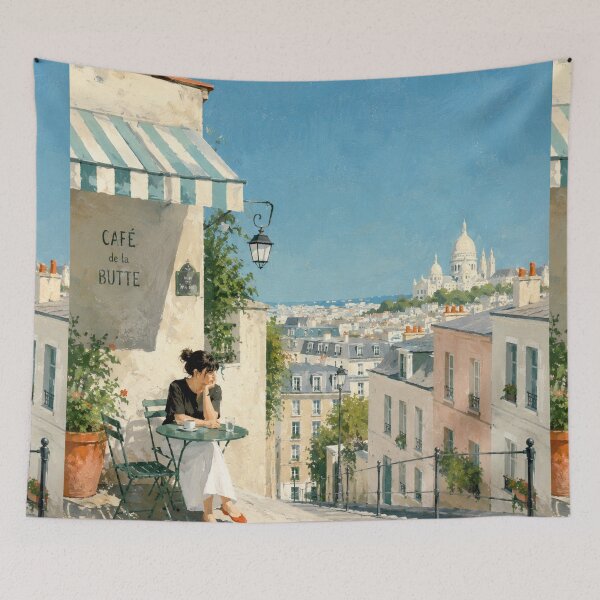 Item preview, Woman at Cafe de la Butte in Montmartre Impressionist Art designed and sold by CARRAANN.
