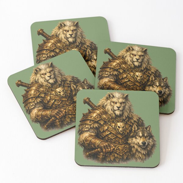 Item preview, Lion Warrior and Wolf Companion – Dark Fantasy Brotherhood designed and sold by LegendQuarter.