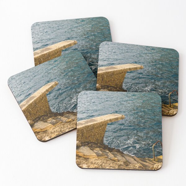 Item preview, Stone Diving Platform and Rusty Ladder Leading Down to Deep Blue Rocky Sea Shore designed and sold by Nmallia.