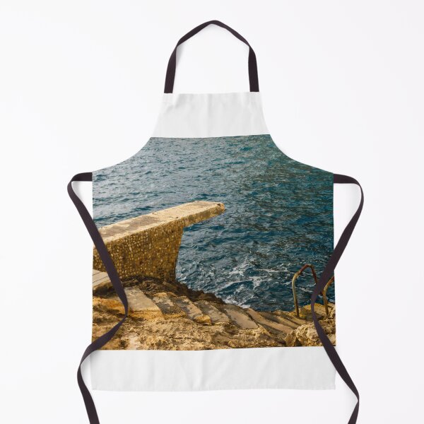 Item preview, Stone Diving Platform and Rusty Ladder Leading Down to Deep Blue Rocky Sea Shore designed and sold by Nmallia.