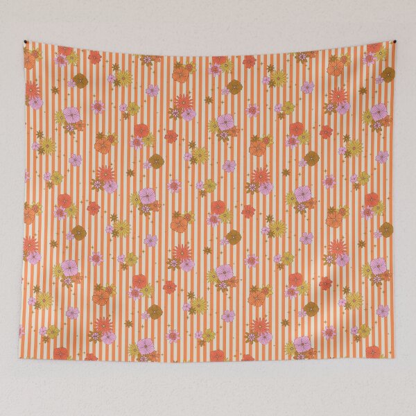 Item preview, Retro Groovy Floral Orange Stripe Pattern designed and sold by WonderAndWhim.
