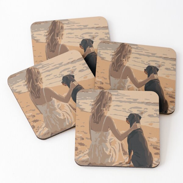 Item preview, Girl and Her Dog Watching the Ocean Waves – Watercolor Beach Painting designed and sold by FawnFeatherCo.