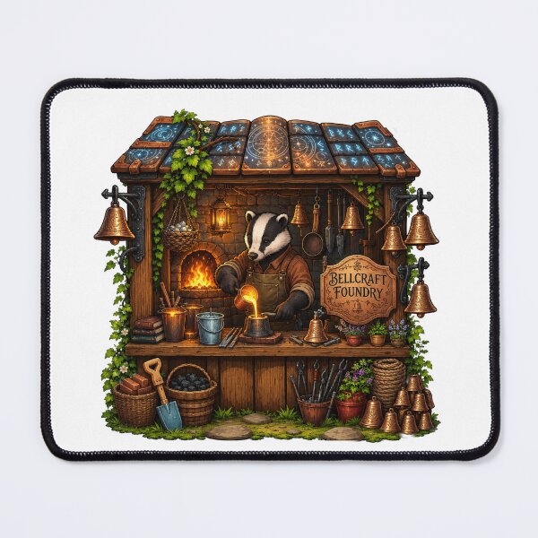 Item preview, Bellcraft Foundry | Enchanted Badger Bell Maker | Fantasy Metalworking Workshop | Woodland Blacksmith | Cottagecore Artisan designed and sold by MrDev.