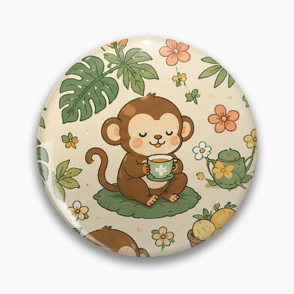 Item preview, Cute Monkey Tea Party Kawaii Cozy Pattern designed and sold by Soft Berry Studio.