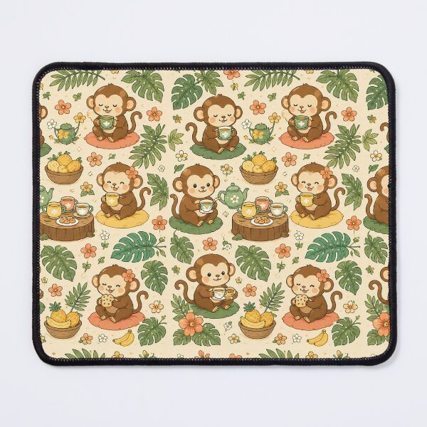 Item preview, Cute Monkey Tea Party Kawaii Cozy Pattern designed and sold by Soft Berry Studio.