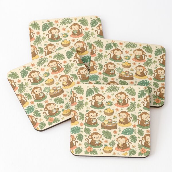 Item preview, Cute Monkey Tea Party Kawaii Cozy Pattern designed and sold by Soft Berry Studio.