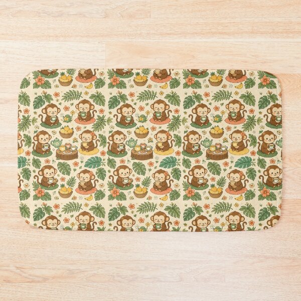 Item preview, Cute Monkey Tea Party Kawaii Cozy Pattern designed and sold by Soft Berry Studio.