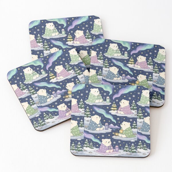 Item preview, Cute Polar Bear Northern Lights Kawaii Cozy Pattern designed and sold by Soft Berry Studio.