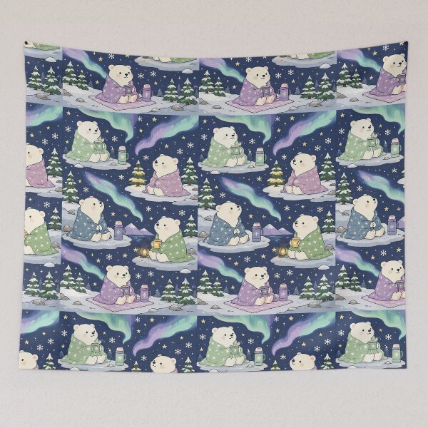 Item preview, Cute Polar Bear Northern Lights Kawaii Cozy Pattern designed and sold by Soft Berry Studio.