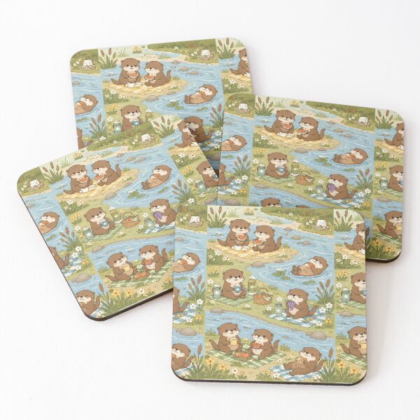 Item preview, Cute Otter River Picnic Kawaii Cozy Pattern designed and sold by Soft Berry Studio.
