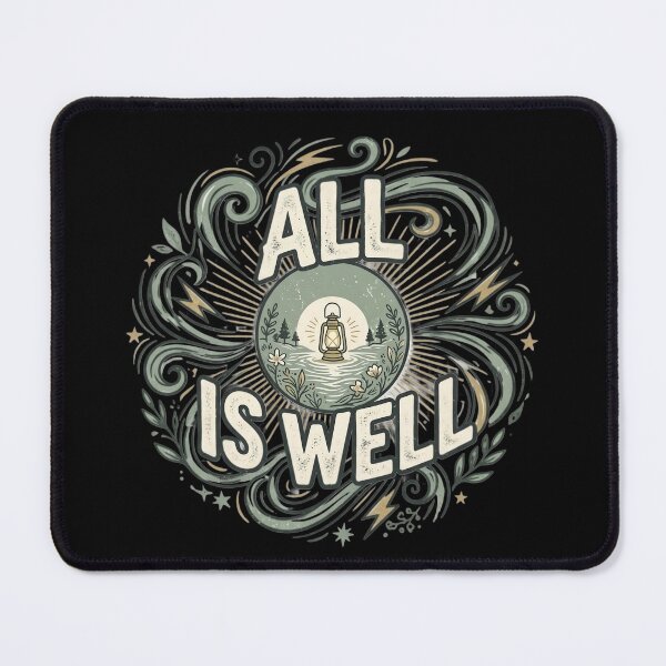 Item preview, All Is Well Vintage Typography T-Shirt | Minimalist Lantern Nature Quote | Inspirational Retro Aesthetic Design designed and sold by Bhaskar Digital Art.