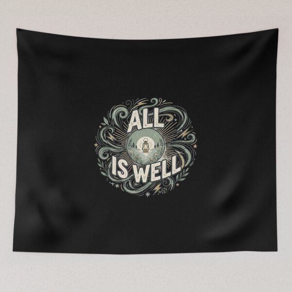 Item preview, All Is Well Vintage Typography T-Shirt | Minimalist Lantern Nature Quote | Inspirational Retro Aesthetic Design designed and sold by Bhaskar Digital Art.