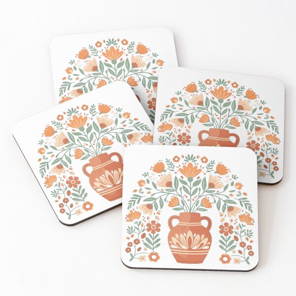 Item preview, Boho Terracotta Vase Floral | Folk Art Botanical Flowers Print designed and sold by Dzblack.