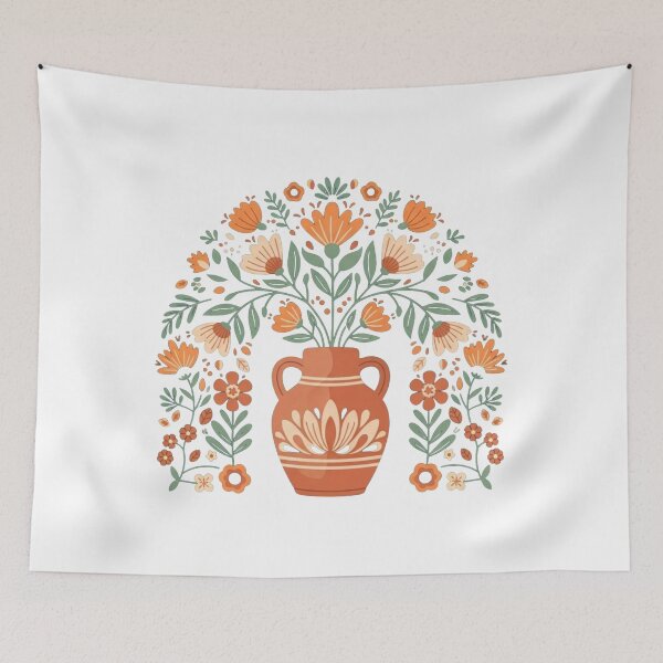 Item preview, Boho Terracotta Vase Floral | Folk Art Botanical Flowers Print designed and sold by Dzblack.