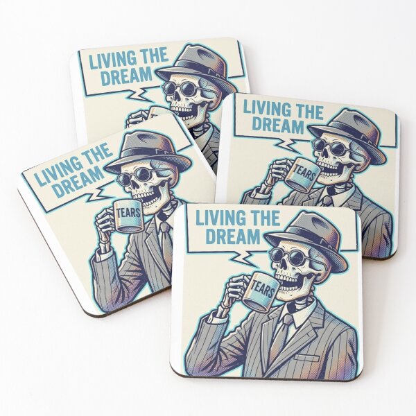 Item preview, Living The Dream Drinking Tears Funny Vintage Skeleton Meme designed and sold by LUKOWEAR.
