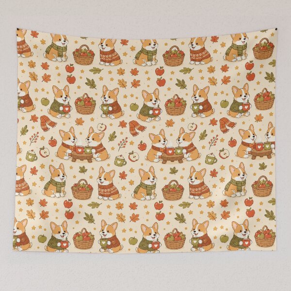 Item preview, Cute Corgi Autumn Apple Cider Kawaii Pattern designed and sold by Soft Berry Studio.