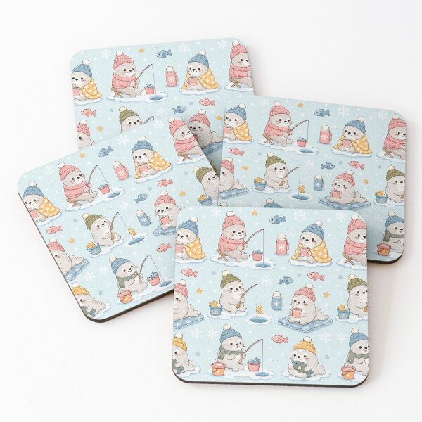 Item preview, Cute Seal Ice Fishing Cozy Winter Kawaii Pattern designed and sold by Soft Berry Studio.
