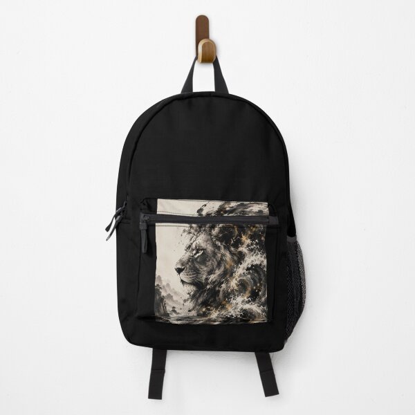 Item preview, Chinese Ink Lion by the Sea – Majestic Sumi-e Wildlife Art with Gold Accents designed and sold by ManJiangHong.