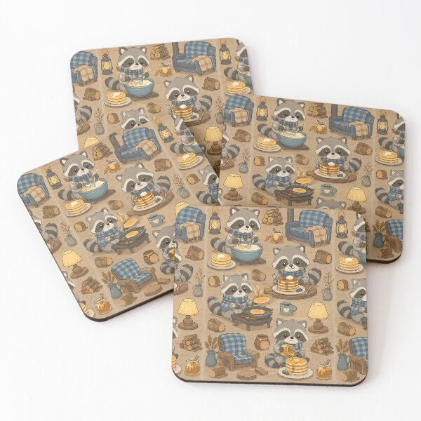 Item preview, Cute Raccoon Cozy Pancake Cabin Kawaii Pattern designed and sold by Soft Berry Studio.