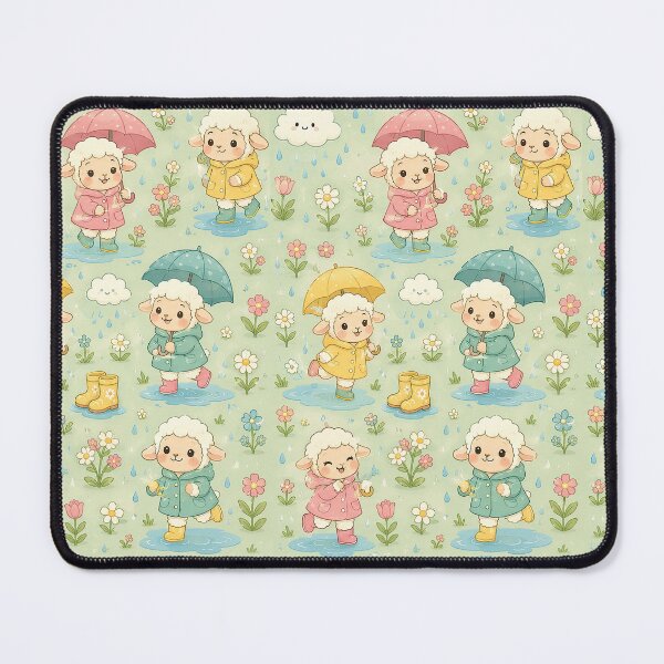 Item preview, Cute Lamb Spring Rainy Meadow Kawaii Pattern designed and sold by Soft Berry Studio.