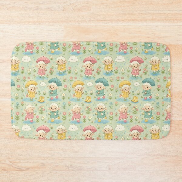 Item preview, Cute Lamb Spring Rainy Meadow Kawaii Pattern designed and sold by Soft Berry Studio.