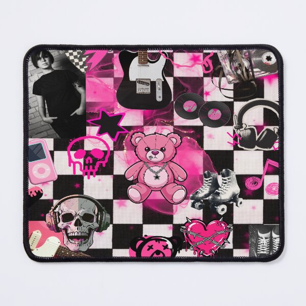 Item preview, Hot Pink Mall Goth Aesthetic Y2K Scenecore Checkered Collage designed and sold by Side By Side Studio.